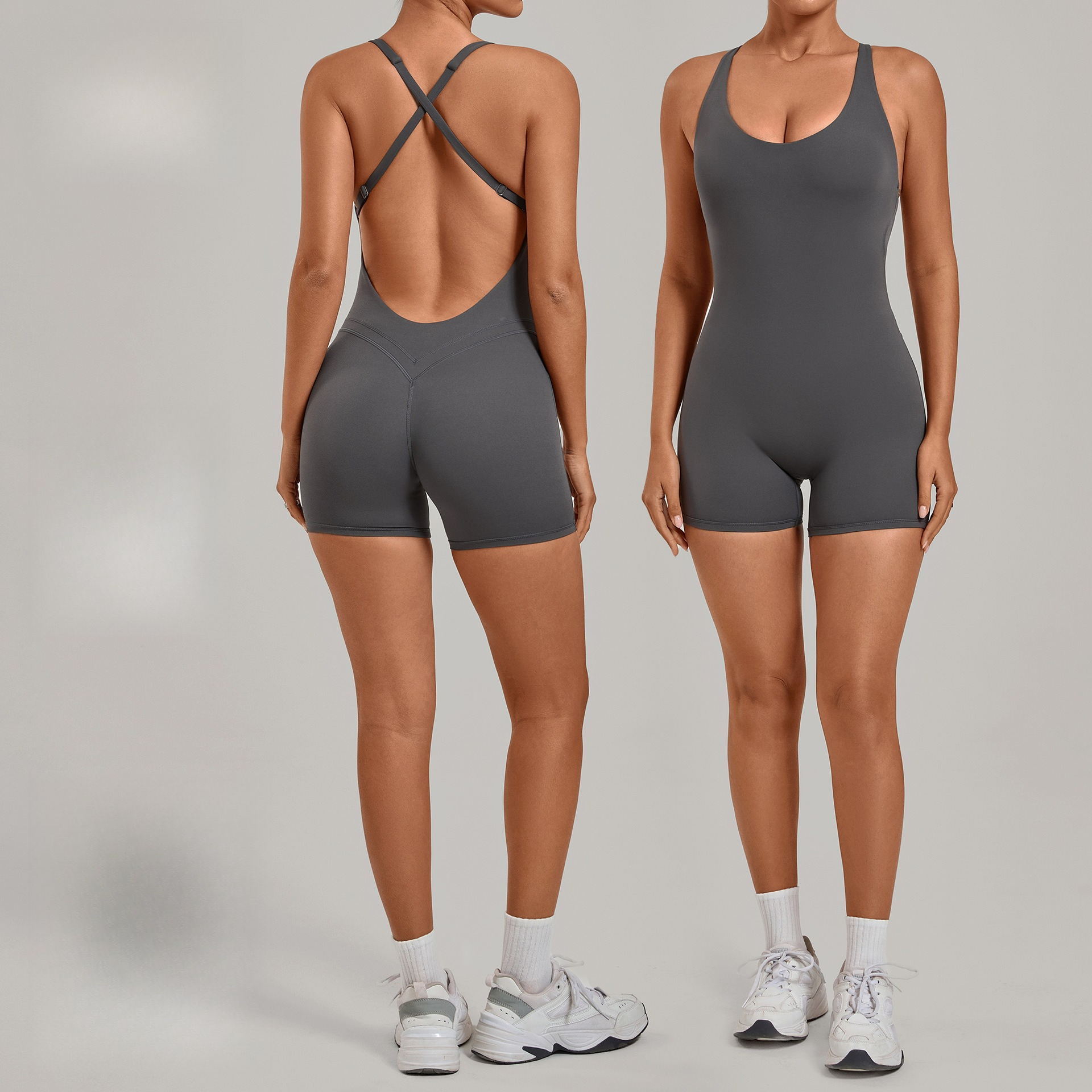 Yoga Overall Fitness - Backless Gym Bodysuits Set Short Jumpsuit