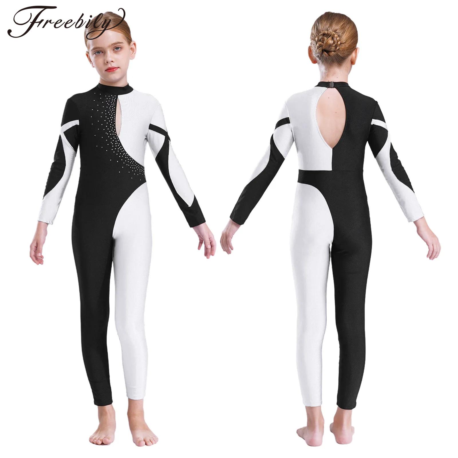 Yoga Fitness Jumpsuit - Kids Girls Rhinestones Ballet Dance Leotards