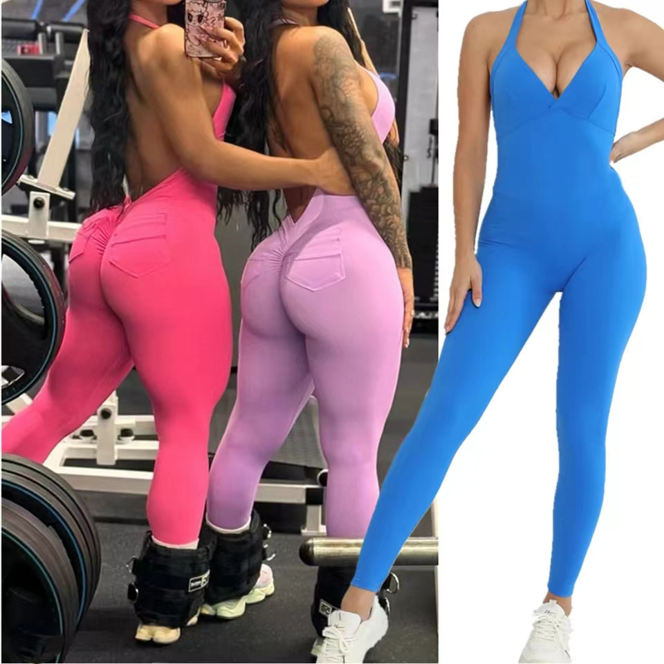 Pad Halter V Scrunch Romper Wo – обзор и цена Yoga Fitness Jumpsuit