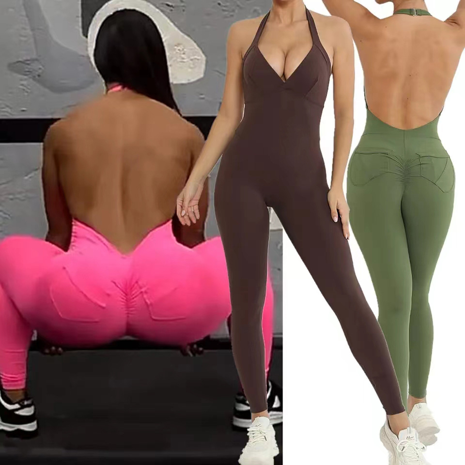 Pad Halter V Scrunch Romper Wo – обзор и цена Yoga Fitness Jumpsuit